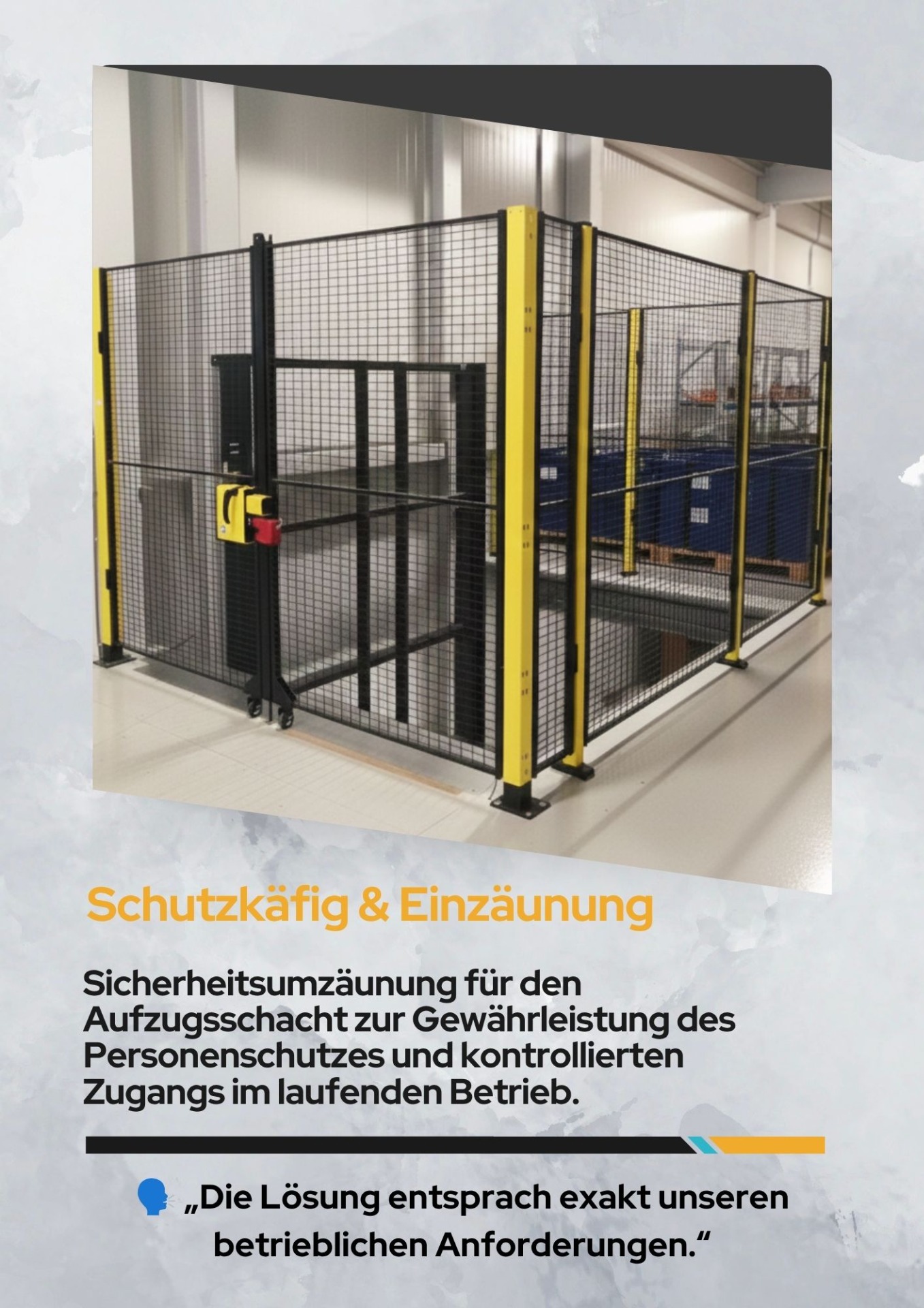 Schutzkäfig und Sicherheitsumzäunung für Aufzugsschacht im Betrieb