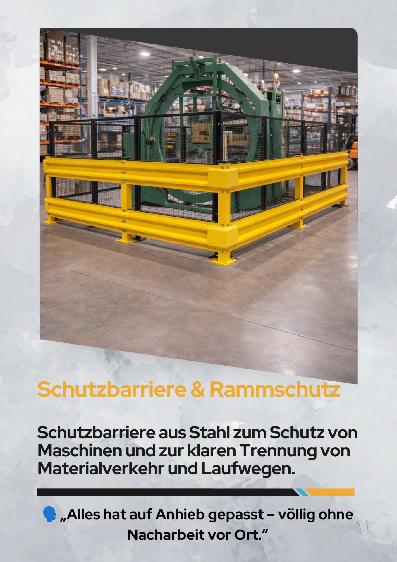 Gelbe Schutzbarriere und Rammschutz für Industriemaschinen